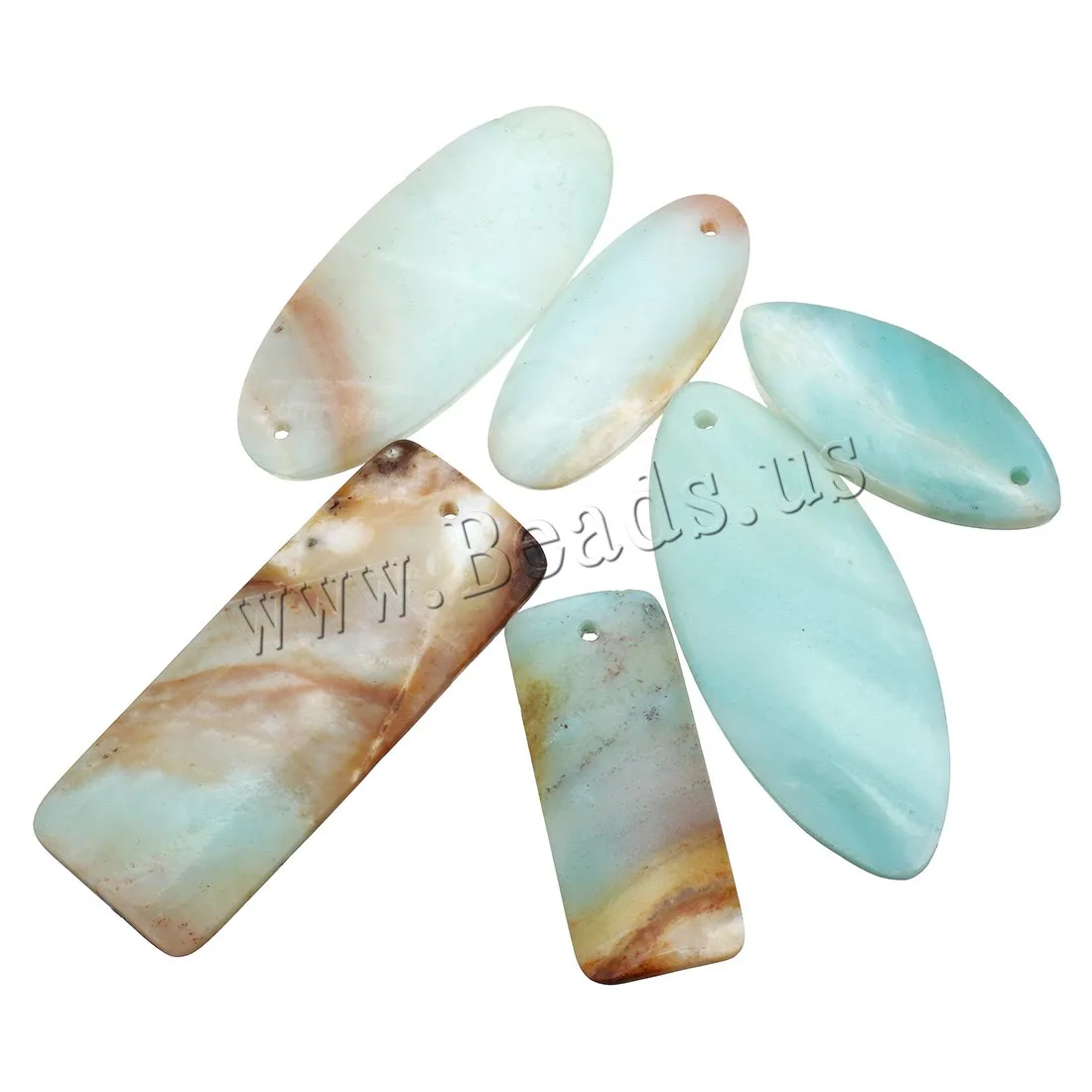 5PCs/Lot Healing Crystal Natural Stone Slice Pendants Reiki Chakra Gmes Quartz Amazonite 20-21x50-51x4-5mm, Hole:Approx 2mm