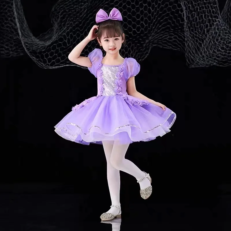 Lantejoulas flowe dança traje meninas lírico contemporâneo freestyle rosa amarelo azul moderno vestido de dança meninas criança crianças