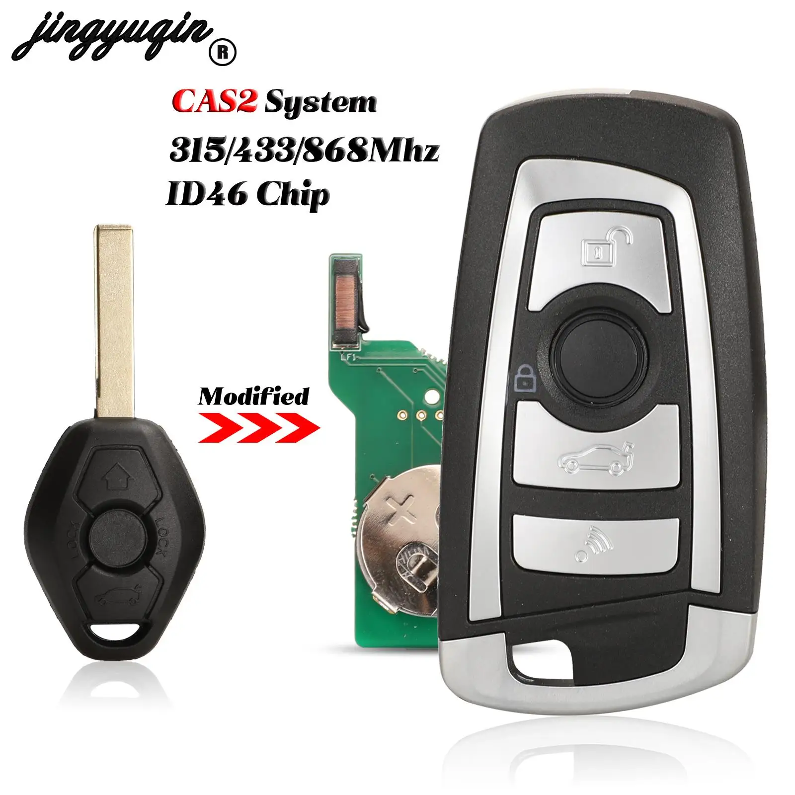 

jingyuqin CAS2 Modified For BMW 3 5 7 E38 E39 E46 M5 X3 X5 E65 Flip Remote Key 315/434/868MHz ID46 PCF7953 Chip With HU92 Blade