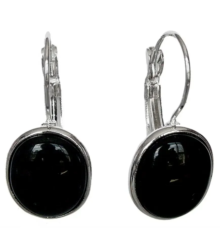 LATE TREND ELEGANT NATURAL BLACK Natural Stone 925 SILVER EARRINGS 11/10