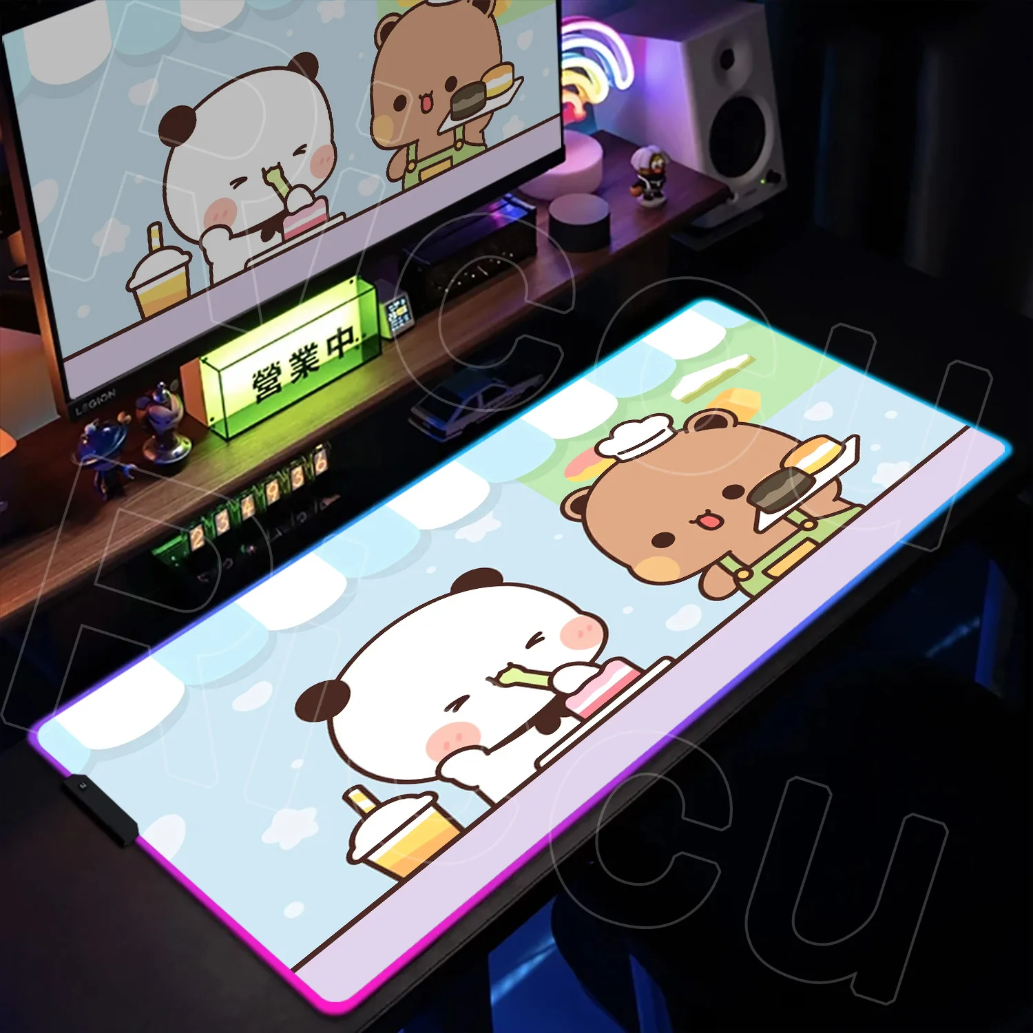 RGB Bubu Dudu Anime Mouse Pad 90X40cm Carpet PC Gamer Computer Keyboard Glowing Desk Mat Anti-slip Mousepad Gaming Led Backlight