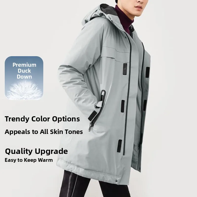 

Men's Fashionable Casual Hooded Mid-Length down Jacket Winter 2025 New Style Leisure Outerwear Elegant Business Gentleman