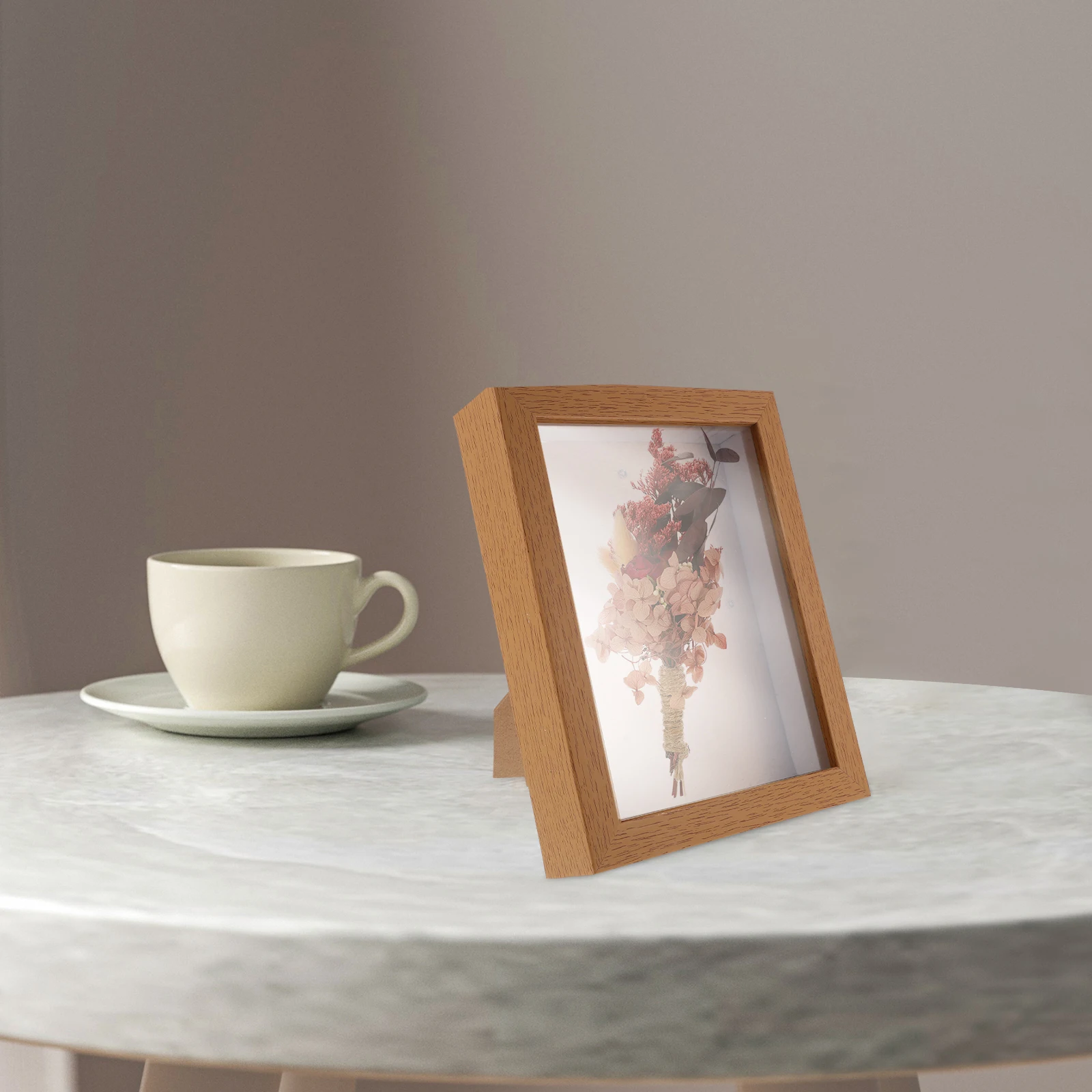 

1pc Wooden Shadowbox Picture Frame Dried Flower Case Specimen Display Frame Desktop Stand Flower Display Case Simple Style