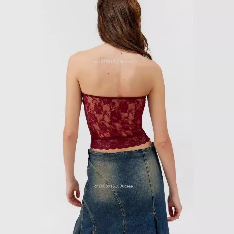 Boho Strand Vakantie Strapless Bloemen Kant Mouwloos Crop Tops Y2k Coquette Backless Slim Fit Vest Tees Strapless Top Corset