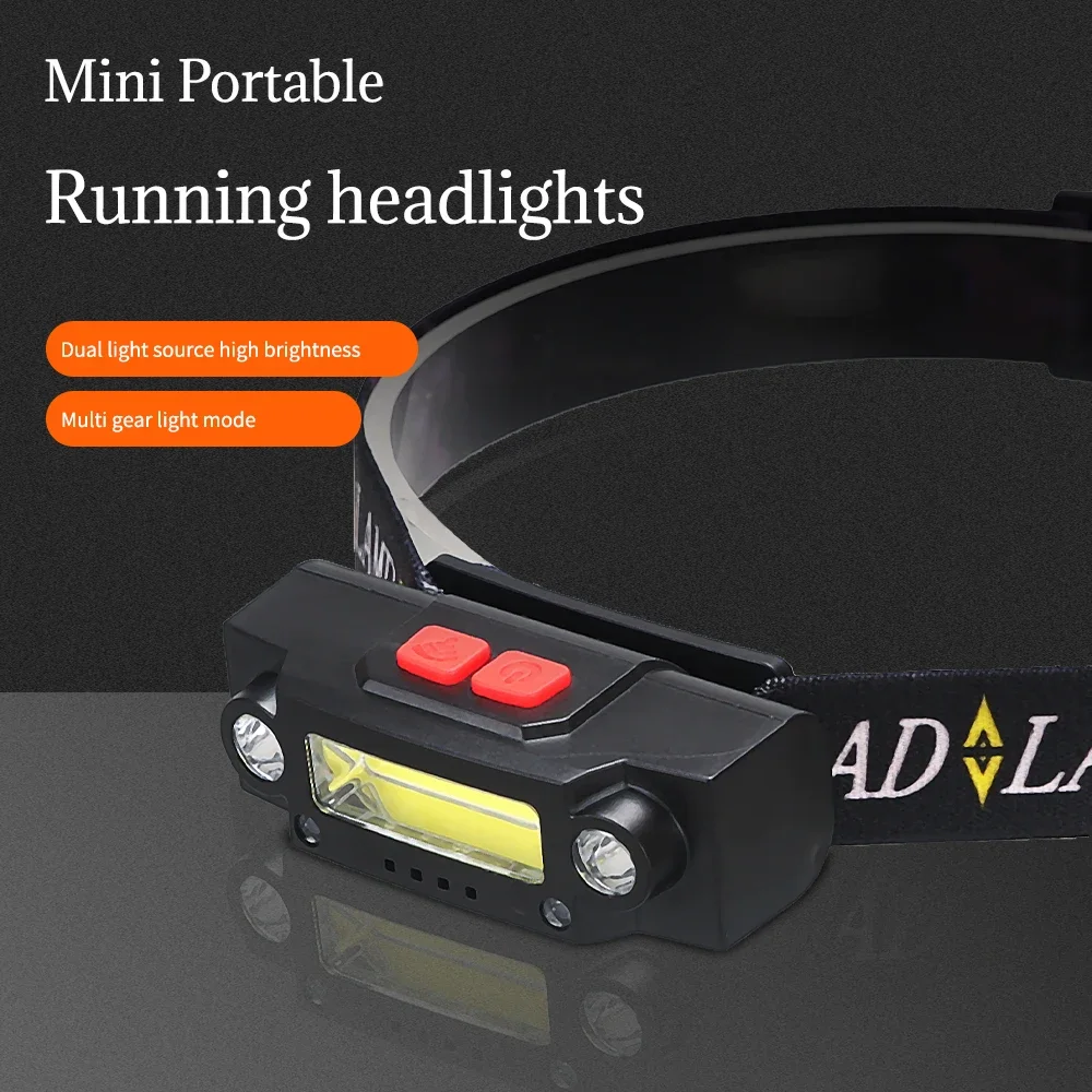 Lampada frontale a induzione Faro ricaricabile USB Lampada da ricerca da campeggio COB + Torcia frontale a LED Luce da lavoro con batteria incorporata impermeabile