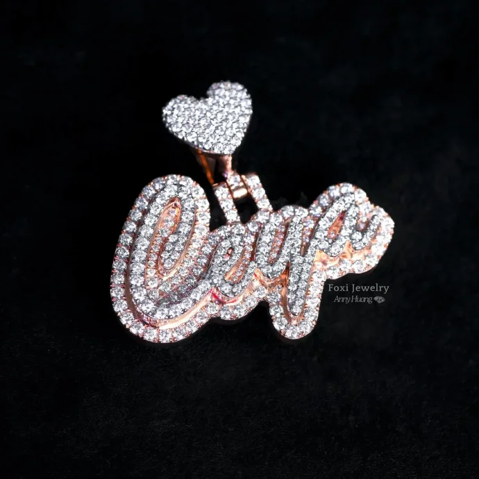 Hip Hop Jewelry Women's Custom Two Tones Cursive Name Pendant Bling Iced Out VVS Moissanite Diamond Custom Name Letter Pendants