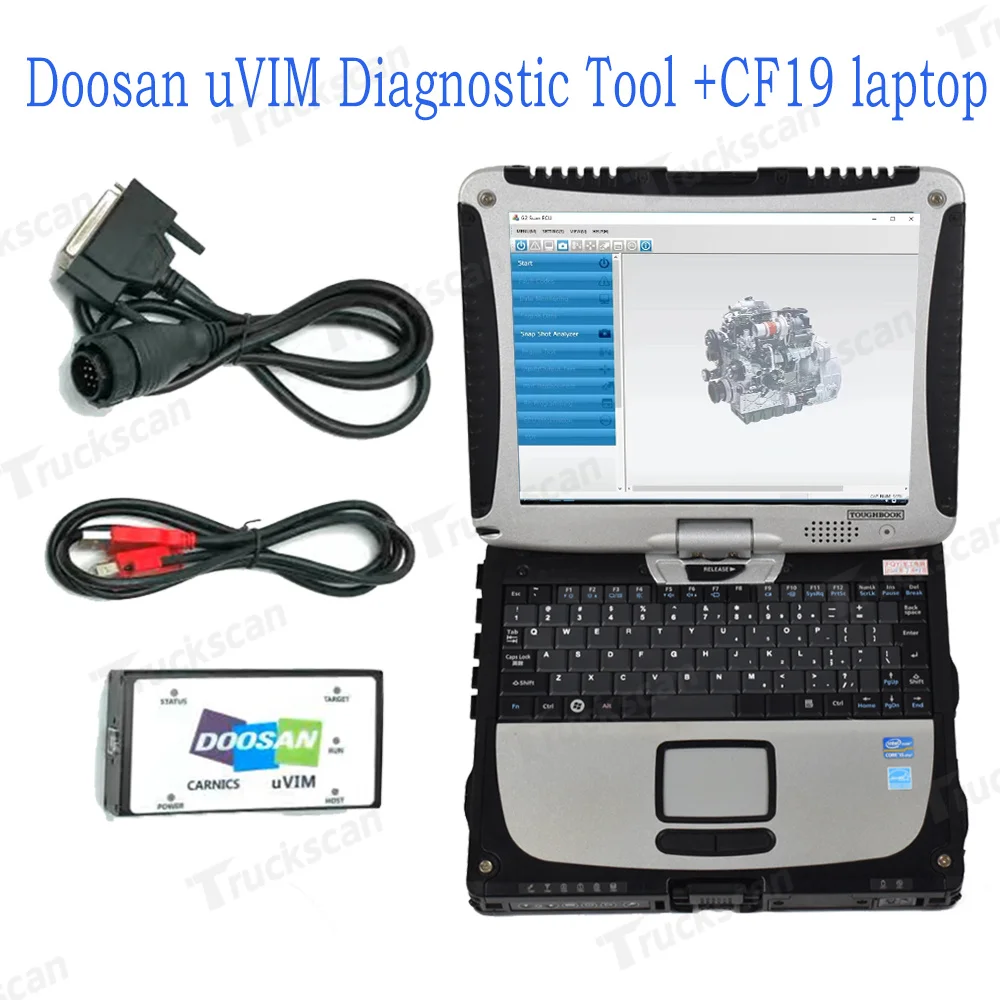 

For Doosan uVIM Diagnostic Tool Excavator Forklift Engine fault detection OBD Interface Diagnostic Tool+CF19 laptop