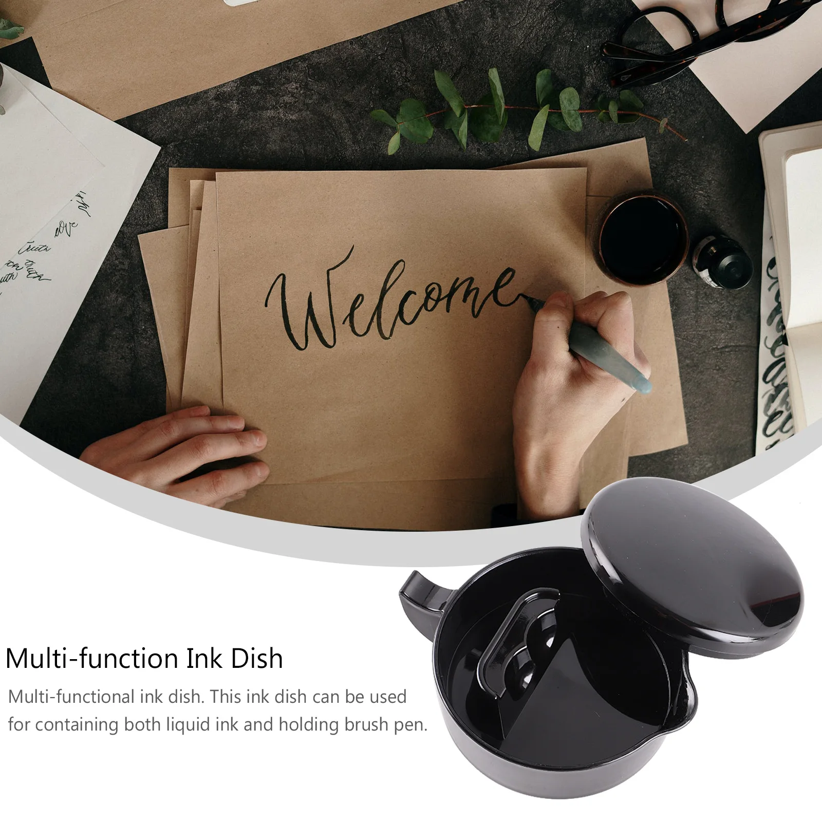

Ink Bucket Cover Well for Dip Pen Calligraphy Dish Chinese Painting Plate Multifunction