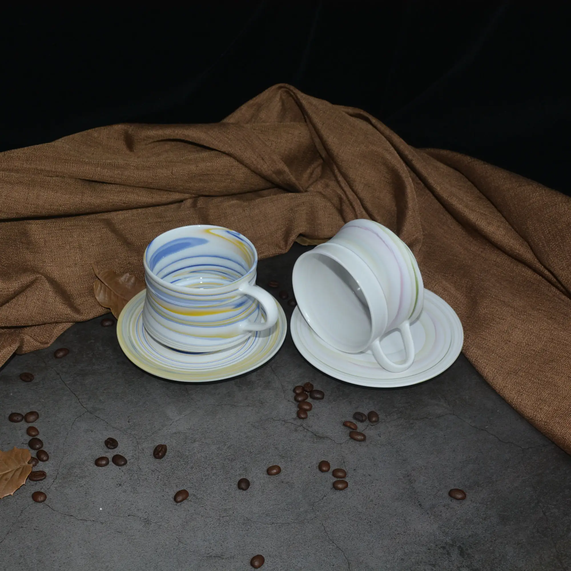 

Interval 1 Set of Handcrafted Twisted Clay Technique Modern Style Coffee Cup and Saucer Set - Mark Mug Gifts 290ml/10.21oz