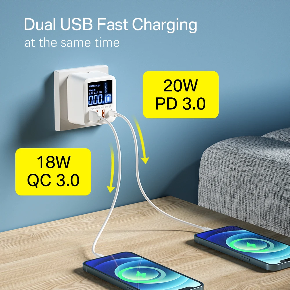 40W USB Charger QC3.0 PD Fast Charger Adapter Portable Travel  Phone Charger Type C USB C Charger For iPhone 12 X Xiaomi Samsung