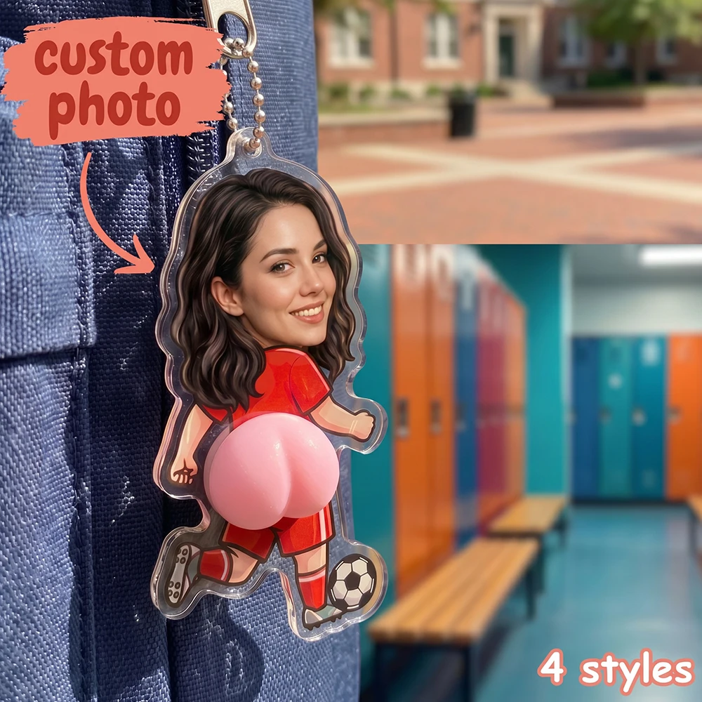 Llavero de acrílico personalizado con foto de personajes deportivos, diseño de trasero blandito, regalo divertido, colgante para mochila, llavero para coche, cumpleaños, recuerdo de fiesta