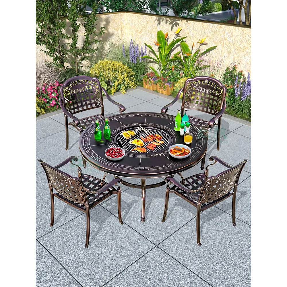 

*Outdoor barbecue hot pot table and chair combination balcony leisure courtyard large outdoor barbecue rack