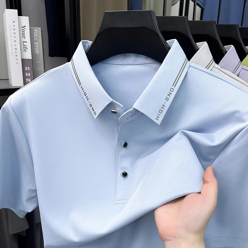 Carta de marca de moda impresa  polo camisa manga corta seda de hielo transpirable nueva camiseta de verano de alta calidad ropa casual para hombres