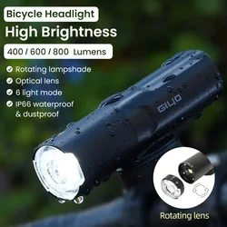 Giyo Rotating Lens Bicycle Flashlight 400 to 800Lm Night Cycling Front Light IP66 Waterproof USB Charge MTB Road Bike LED Torch