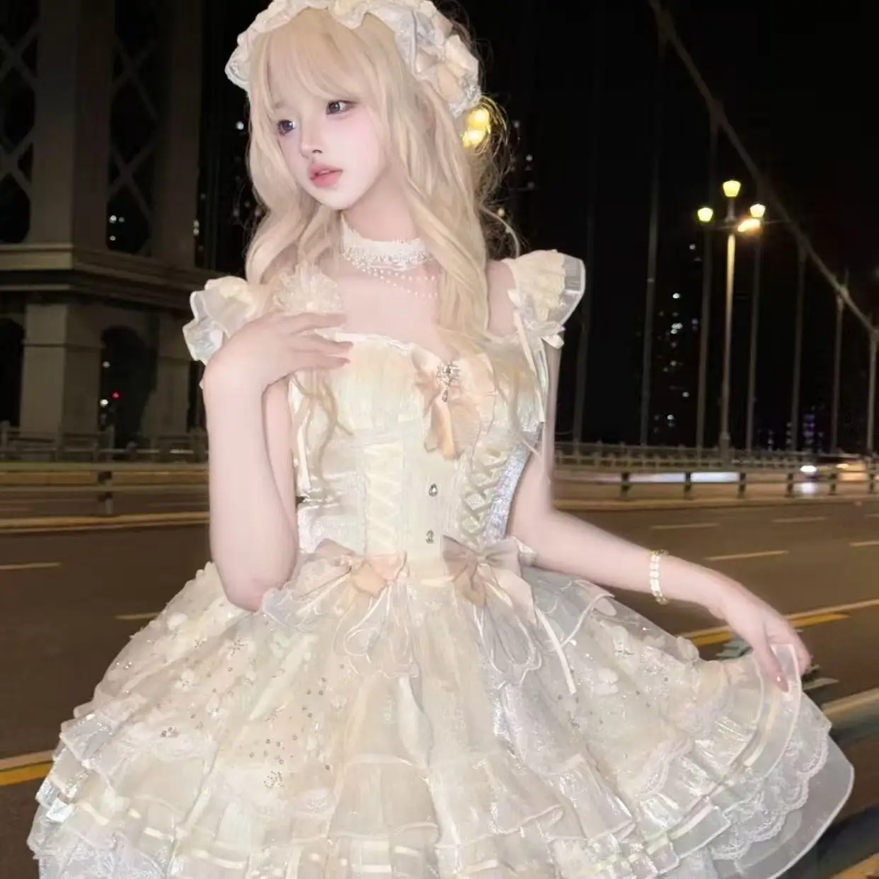 الحلو الأميرة لوليتا فستان حفلة امرأة أنيقة Y2k شيك القوس الجنية خمر فستان سليم زهرة الدانتيل ملابس الرجعية الصيف اليابانية #4