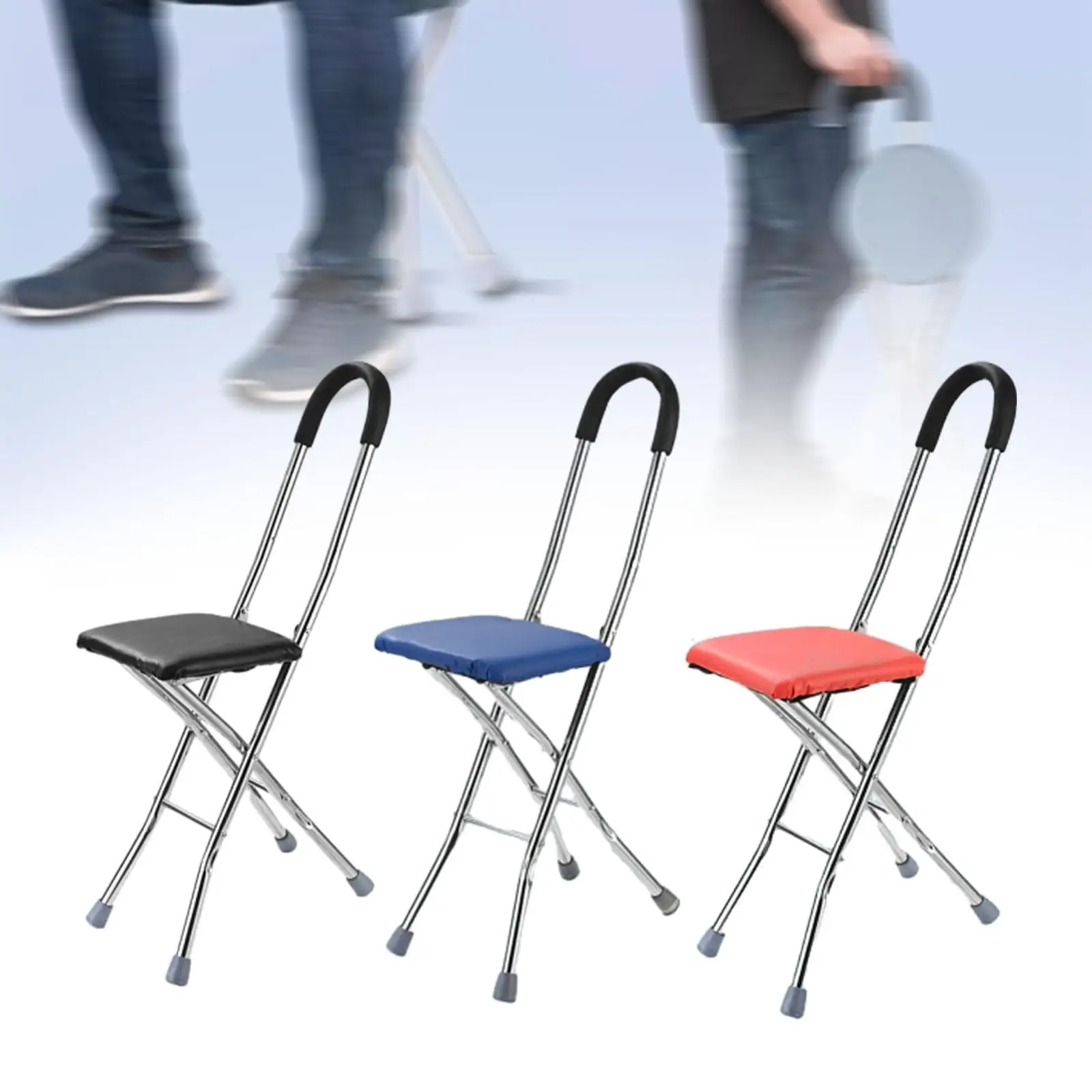 Walking Cane with Seat Supports up to 150kg Foldable 4 Legs Travel Cane Foldable Chair for Camping Handicap Seniors Hiking Women