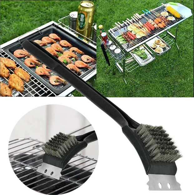 For Barbecue Grill Brush Steel Wire Bristles BBQ Stainless Steel Cleaning Brushes Durable Cooking Tool Outdoor Home BBQ Gas Kit