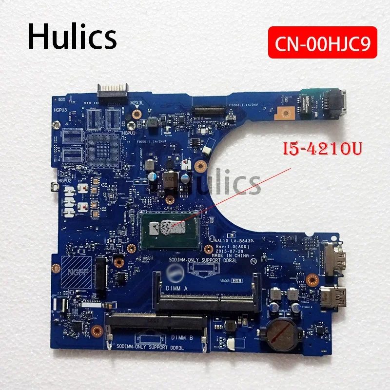 Hulics Used For Dell INSPIRON 5558 5458 5758 Laptop Motherboard CN-00HJC9 00HJC9 0HJC9 LA-B843P With SR1EF I5-4210U CPU