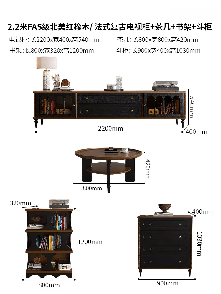 Couchtisch aus massivem Holz im französischen Retro-Stil, runder Teetisch, kleiner Haushaltstisch
