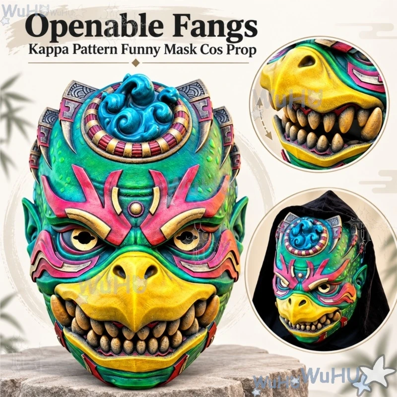 Funny Mask With Openable Fangs Cosplay Face Cover For Stage Show Comic Con Halloween Party Prop Halloween Kappa Pattern Party