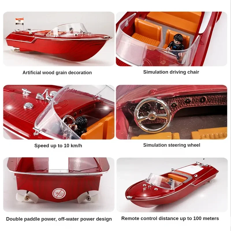 Retro Remote Control Boat Speed Boat High-horsepower Electric Yacht Cruise Model Racing Boat Boy Water Classic Retro Toy Boat