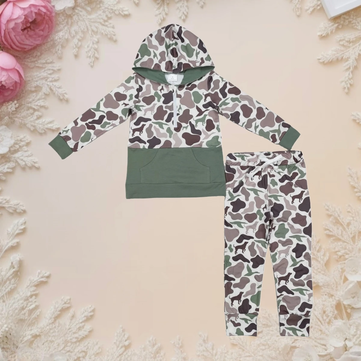 Toddler Baby Boys Clothes Kids Sets Children Ducks Dogs Hunting Camo Print Long Sleeve Zipper Hooded Tops Pocket Pants Outfits