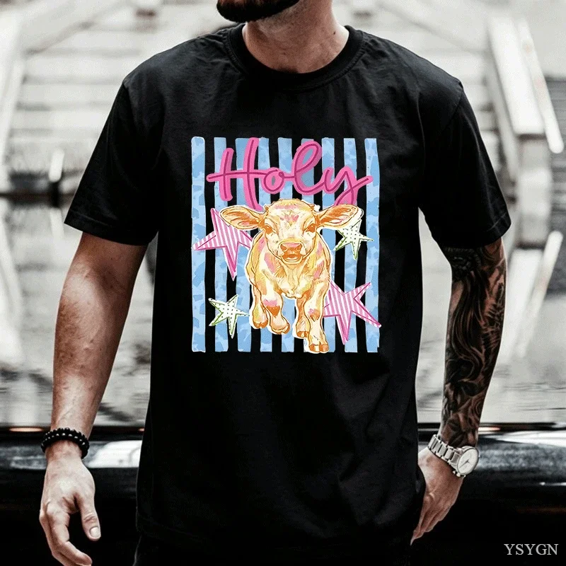Holy Cow Tshirt Men Cow Graphic T Shirts Streetwear Cute Farm Girl T-shirt Country Western Casual Cotton Short Sleeve Tops