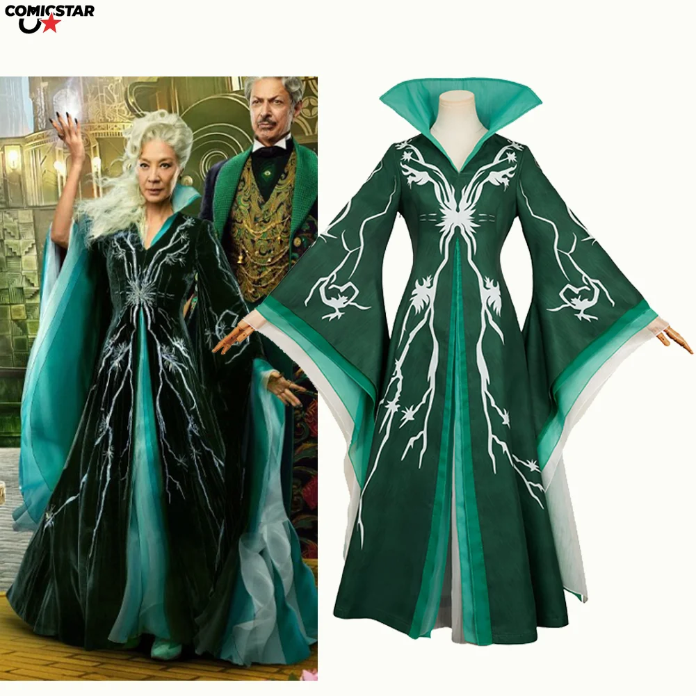 

Madame Morrible Cosplay Movie Wicked Costume Green Dress Women Party Disguise Roleplay Halloween Carnival Outfits Retro Suit