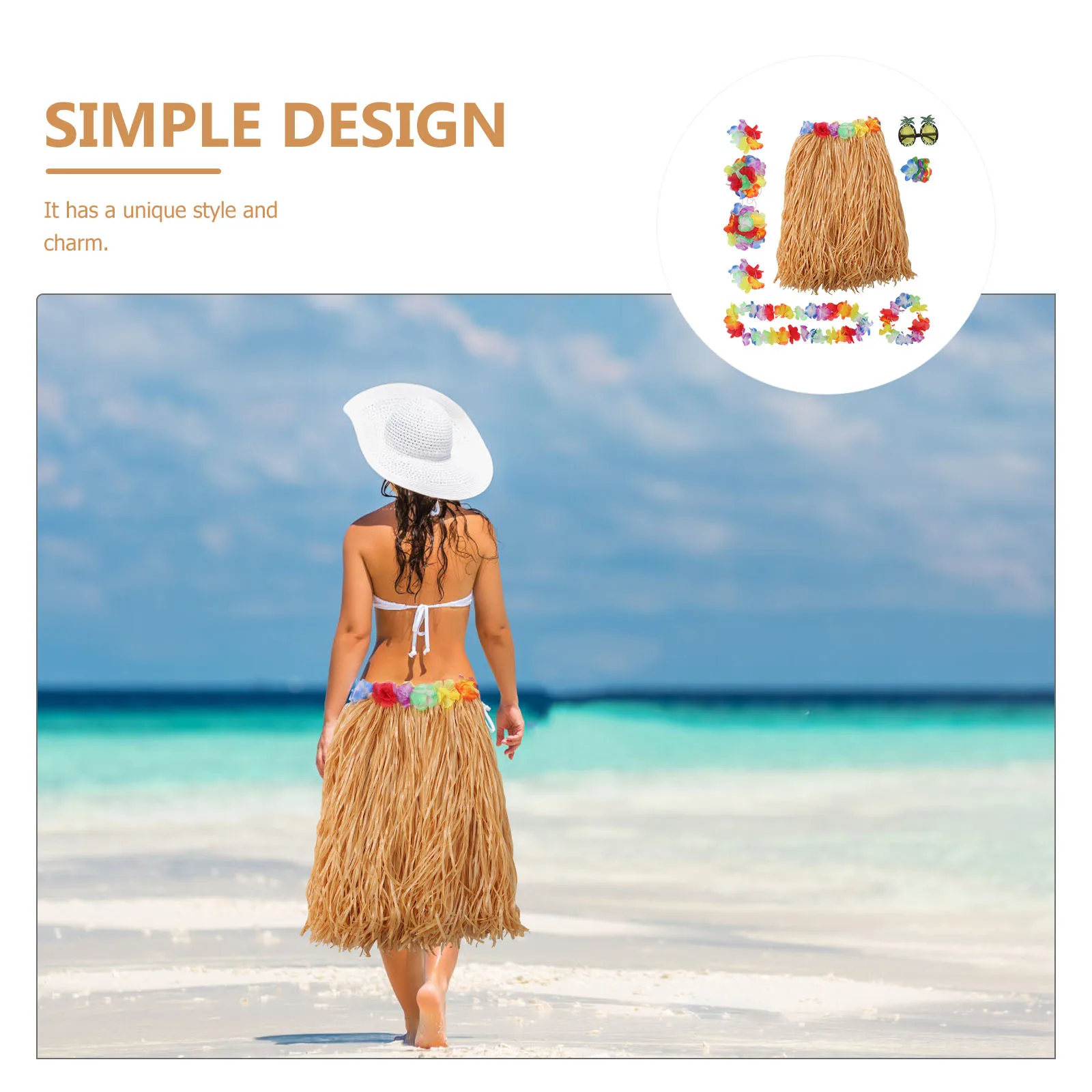 8 قطعة هاواي حولا العشب تنورة مجموعة مطاطا حزام زهرة أساور عقال البرازيلي مشبك شعر نظارات الاستوائية حولا الرقص الطرف #5