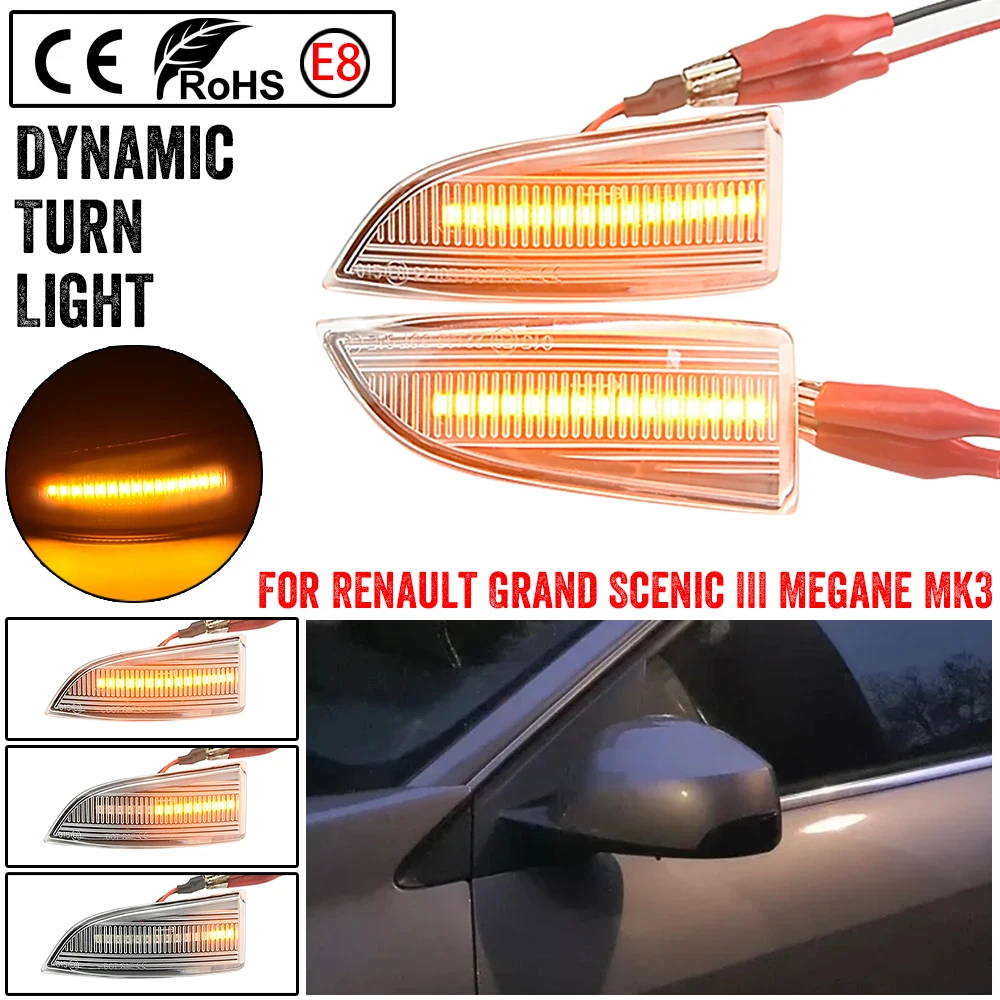 2 uds para Renault Megane MK3 Laguna III X91 Scenic Fluence Latitude Safrane señal de giro dinámica LED intermitente luz de espejo lateral