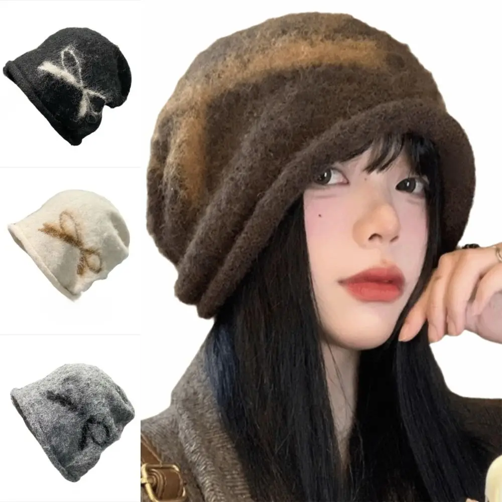 

Large Head Size Knitted Pile Cap Cable Knit Warm Woolen Wool Thin Style Hat Retro Style Face Slimming Chunky Hat Autumn Winter