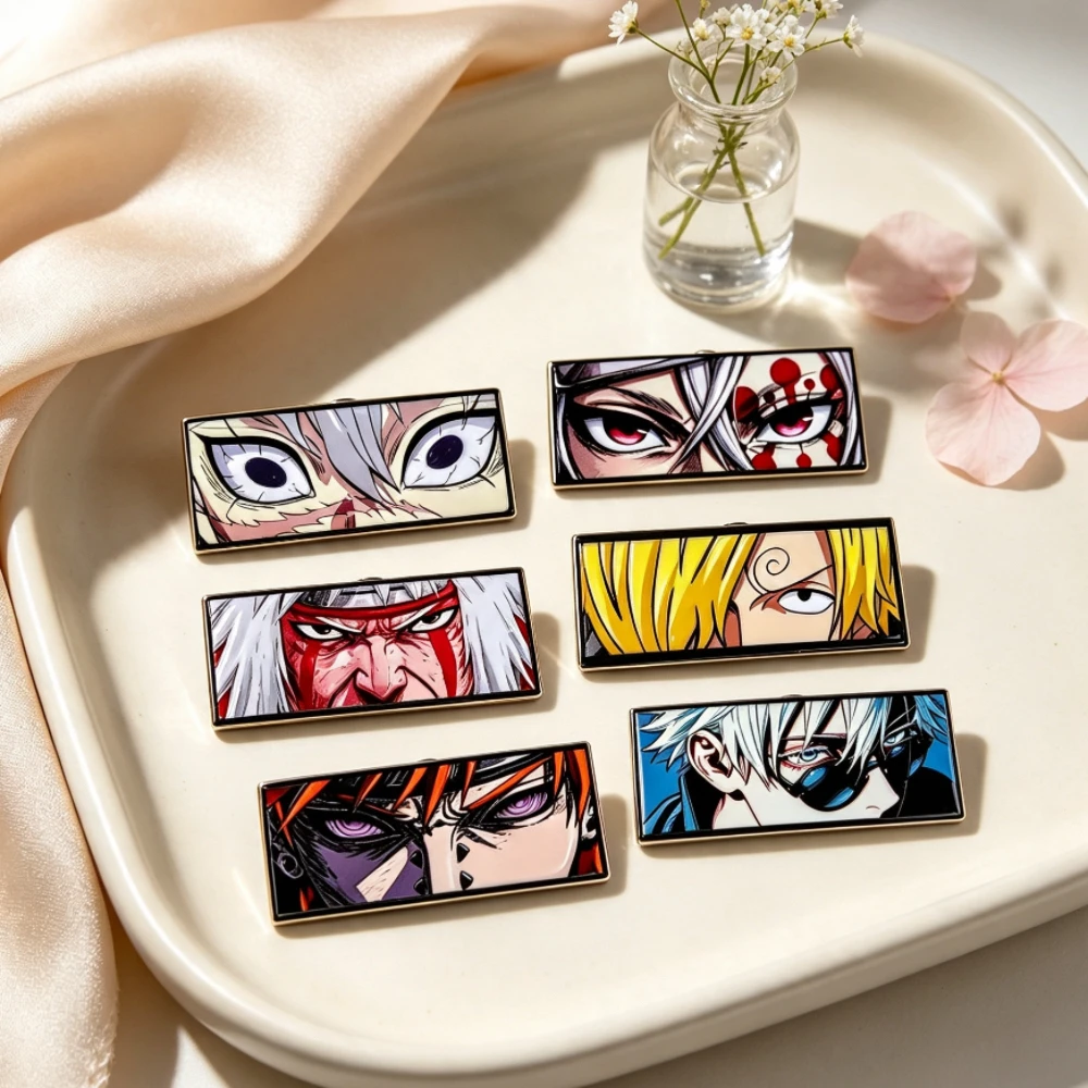6pcs Anime‑Style Eye Graphic Metal Lapel Pins Set Halloween 11.11 Gift Enamel Brooch for Backpack Clothes Decor