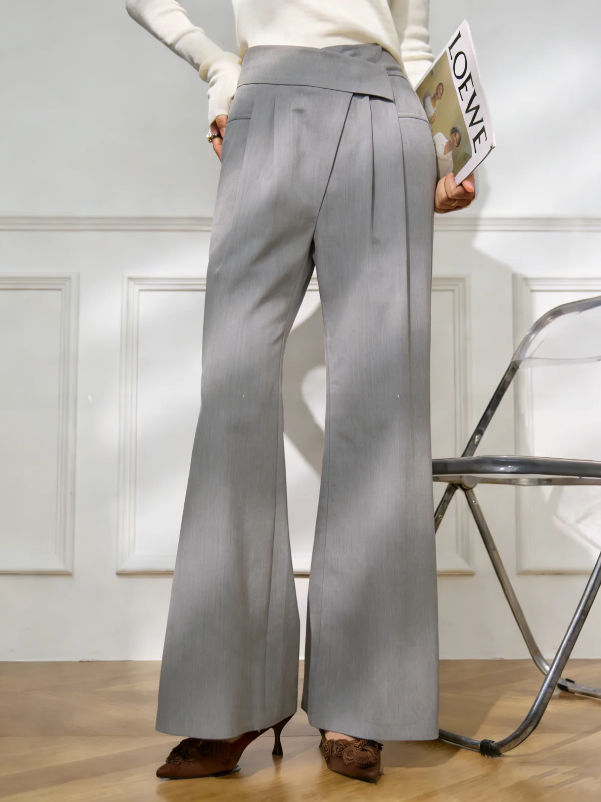 

Elegant Grey Suit Pants High Waist Slimming Long Trousers for Women Casual Style Summer Collection plus Size Straight Leg