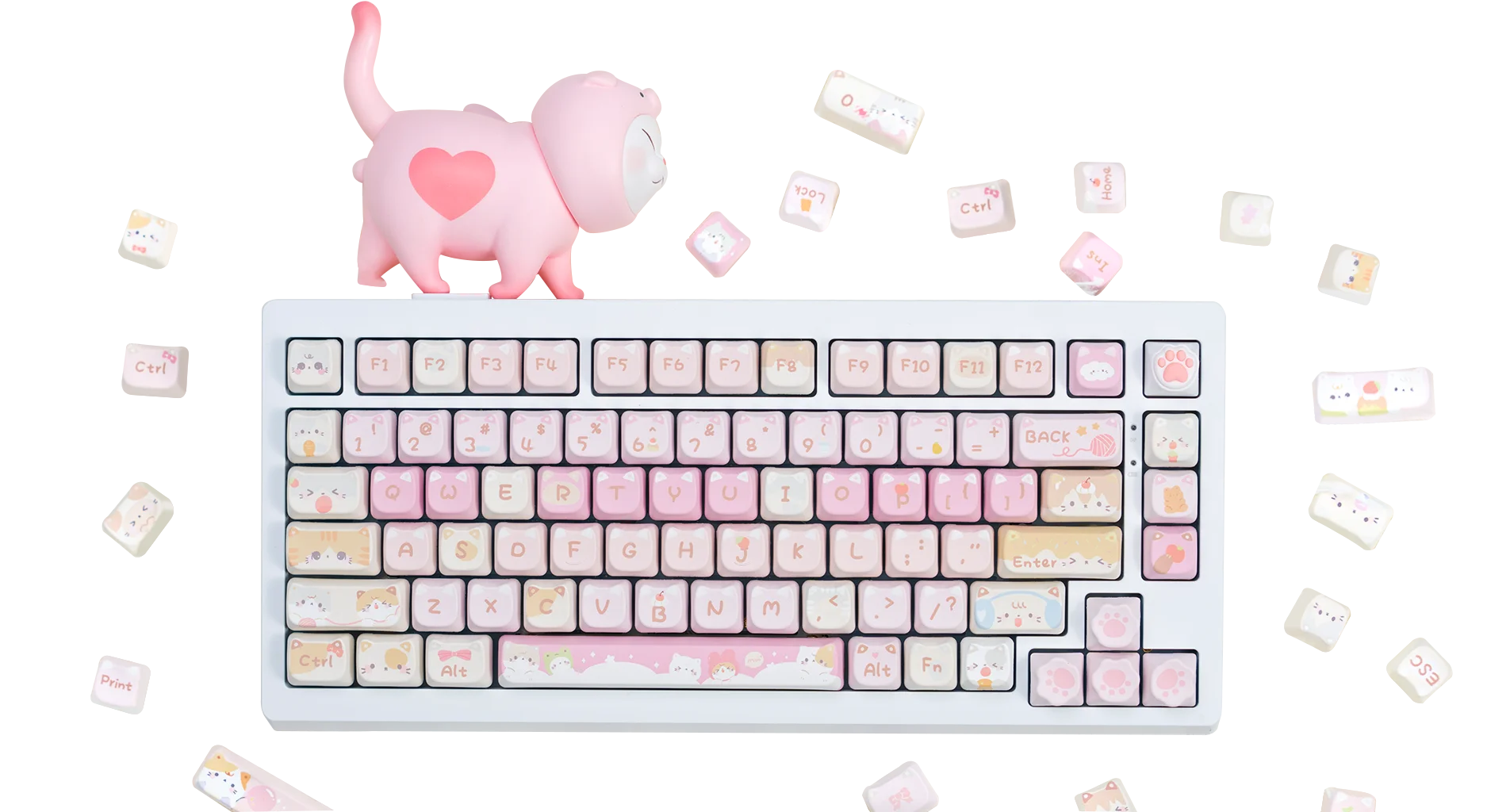 KiiBOOM x Maorbeng Meow Meow Squad Keycaps 141 Keys PBT MAO Profile Keycaps Set for Mechanical Gaming Keyboard