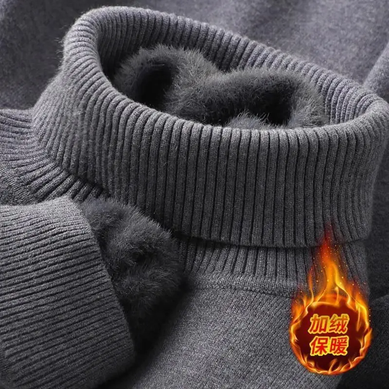 1pcs Men Anti-pilling High Quality Knitted Turtleneck Sweater Thick Velvet Slim Fit Long Sleeve Pullover Solid Trend Men Clothes