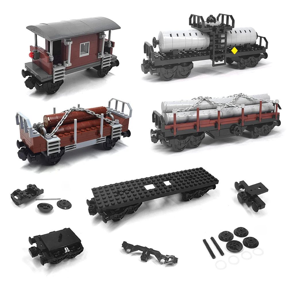 Klocki konstrukcyjne do kolejki miejskiej DIY, zmodyfikowane akcesoria, kreatywny zestaw do montażu MOC, przedłużenie wagony kolejowej, podstawa, części kół