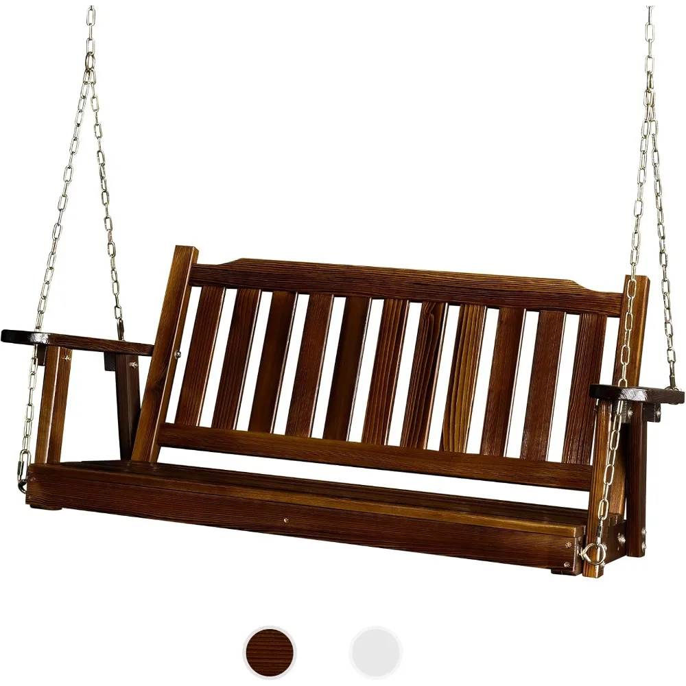 

Upgraded Heavy Duty 880 LBS 4 FT Patio Wooden Porch Swing Solid Fir Wood, Outdoor Handing Swing Bench for Garden