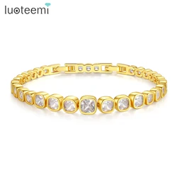 LUOTEEMI Princess Cut CZ Bracelet Gold Color Fashion tunning Dating Zircon Hand Jewelry for Women Girls Wedding Daily Accessory