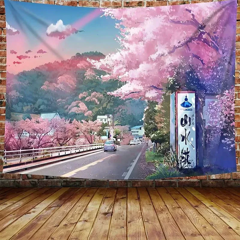 VIKAMA Ukiyo-e Wandteppich mit Berg Fuji, japanischer Wellen- und Kirschblüten-Wandteppich für Wohnzimmer, Teeraum, Izakaya-Dekoration