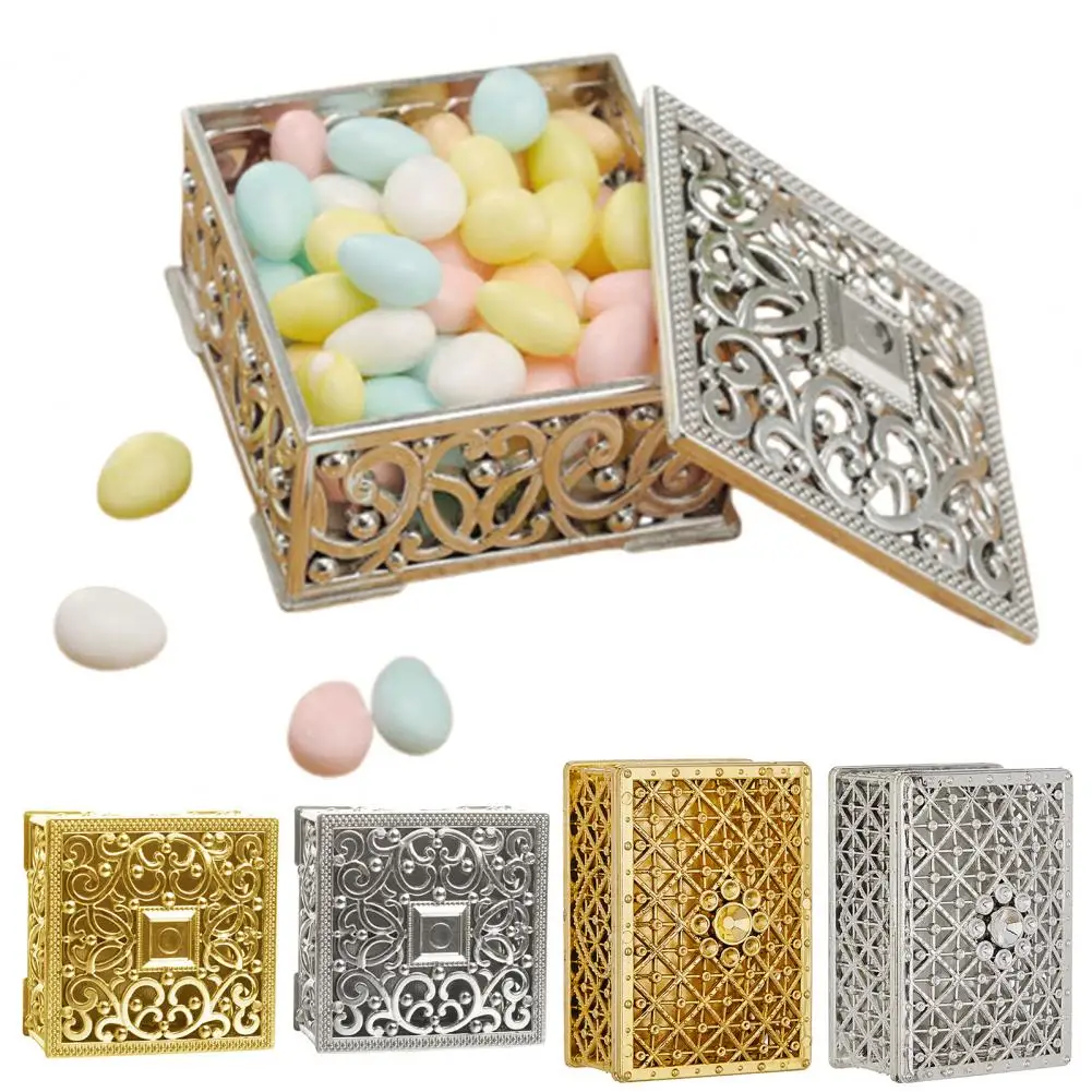 Vintage Hollow Out Jewelry Gift Box Gold/Silver Plated Plastic Candy Box Wedding Party Favor Box for Ring Earrings Necklace
