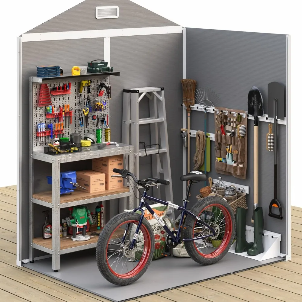 Outdoor Resin Storage Shed 6x4.5 FT, Plastic Garden Shed for Bike, Garbage Can, Tool, Outside Sheds