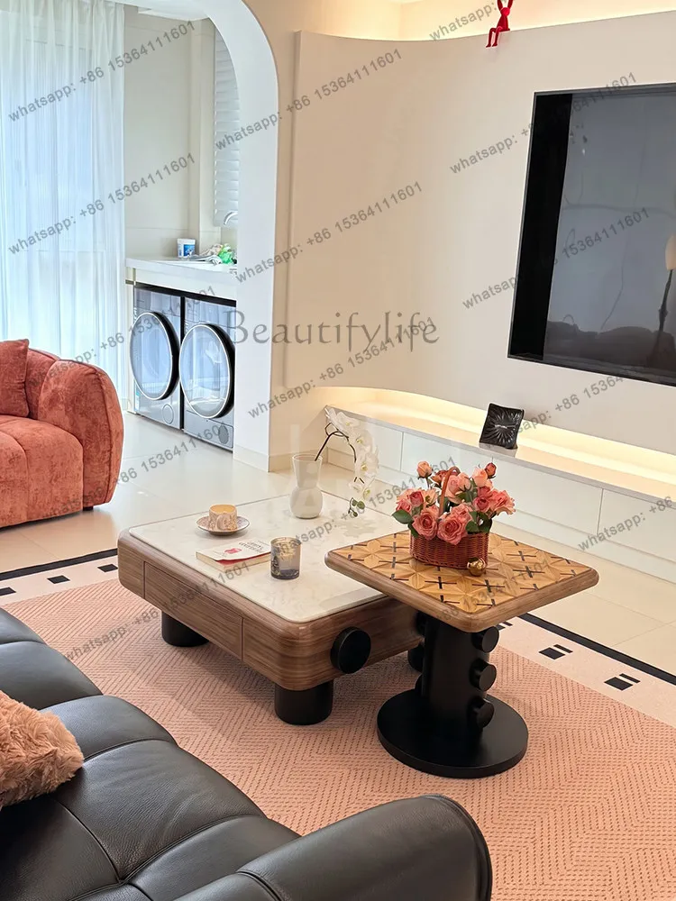 XX antique square living room household small apartment creative double pumping storage coffee table combination