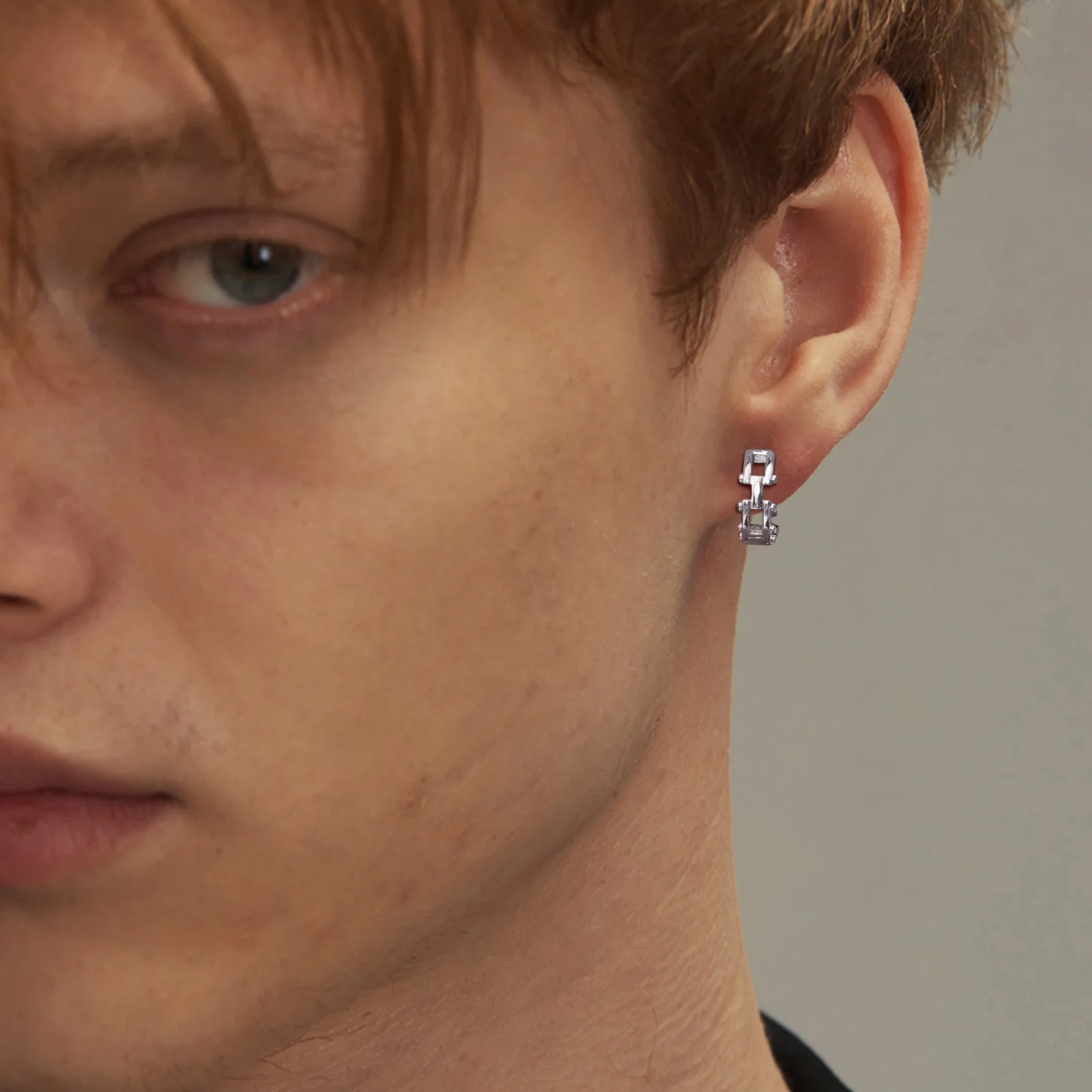 Vnox Punk Rock Nail Chain Hoop Earrings, Men Boys Silver Color Metal Hoops Earrings, Male Piercing Ear Jewelry Gift image 3