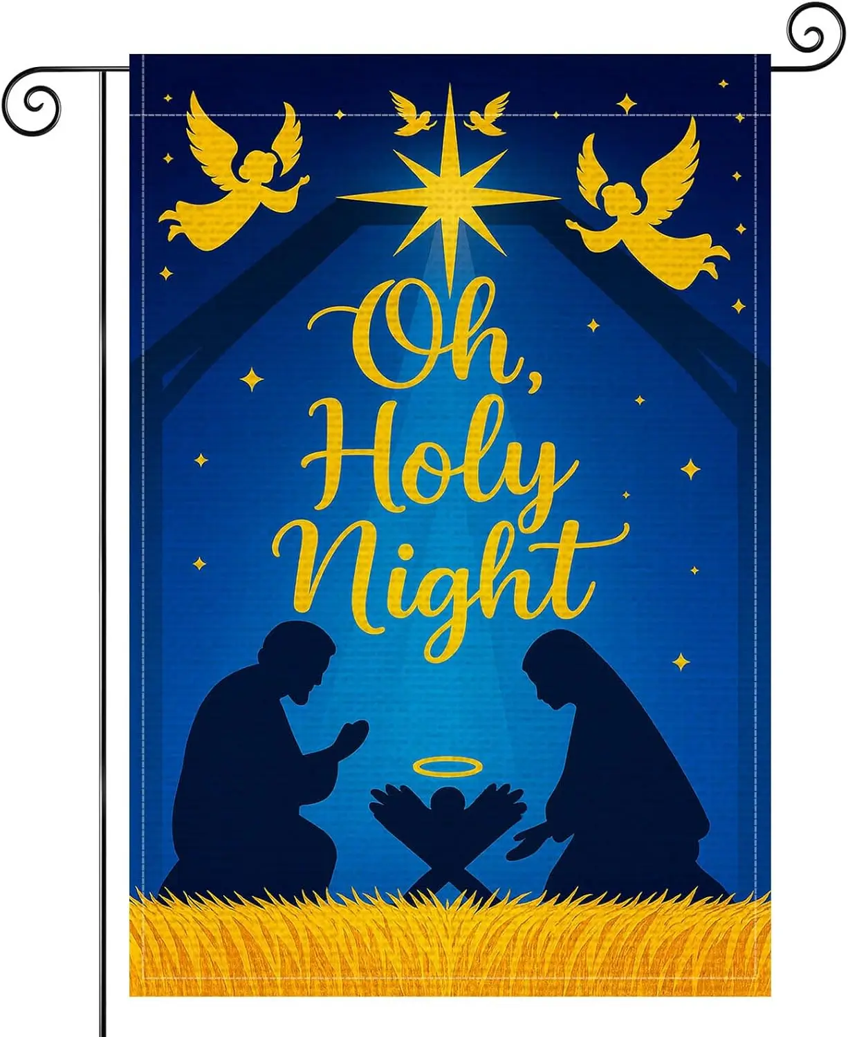 Oh Holy Night Nativity Garden Flag Double Sided 12x18 Inch Burlap Christmas Garden Flag Blue Star Angels Religious Scene Sea zzo