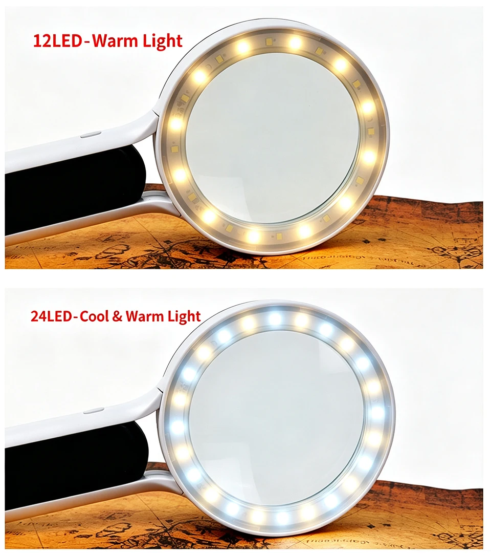30-fache Handlupe mit 24 LED-Leuchten, 3 Beleuchtungsmodi, Wiederaufladbare Vergrößerungslupe für Senioren zum Lesen – Detail 7