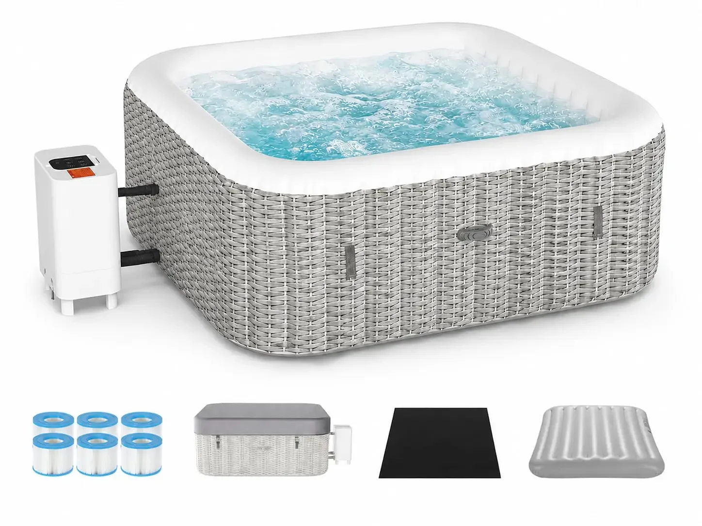 4-6 Person Inflatable Hot Tub Outdoor Spa with 130 Airjets Portable Filtered Water Continuous Jets for Relaxation