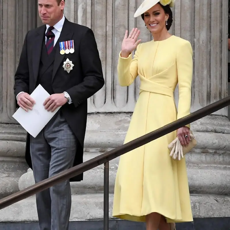 Princess Kate Criss-Cross Design Women Dress Elegant O-Neck Long Sleeve A-Line Dresses