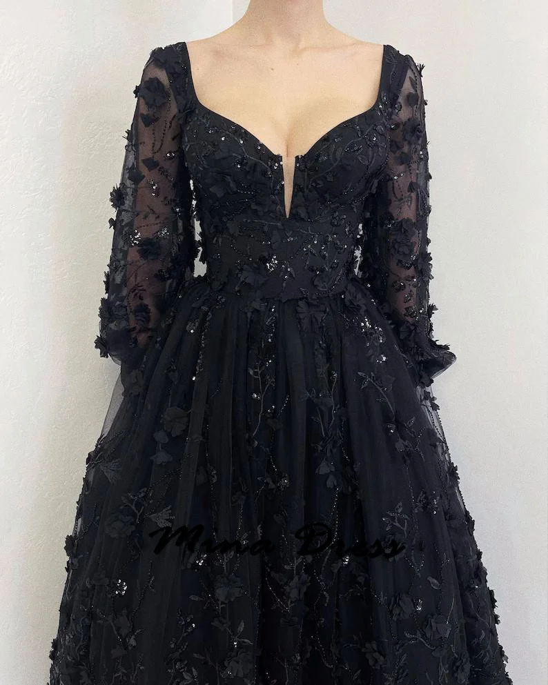 Mina Puff Sleeves Evening Gown 3D Flowers Elegant Evening Dress Woman Elegant Party Dresses 2024 for Wedding Guest Dress Women