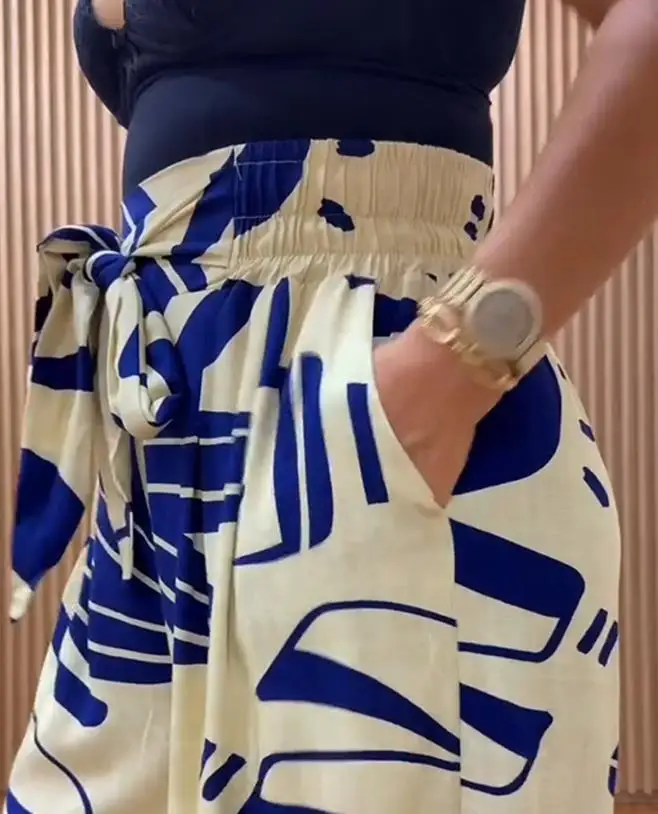 Neues zweiteiliges Damen-Langarmhemd mit Stehkragen und lässige Hose mit Blumenmuster und weitem Bein und Taschen für den Herbst 2022