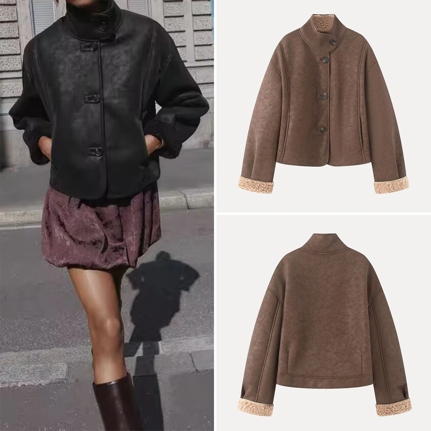 Z Women's Double-Sided Casual Faionable Jaet 2025 New Sle Versatile Outerwear Long Sve Button Closure Coat